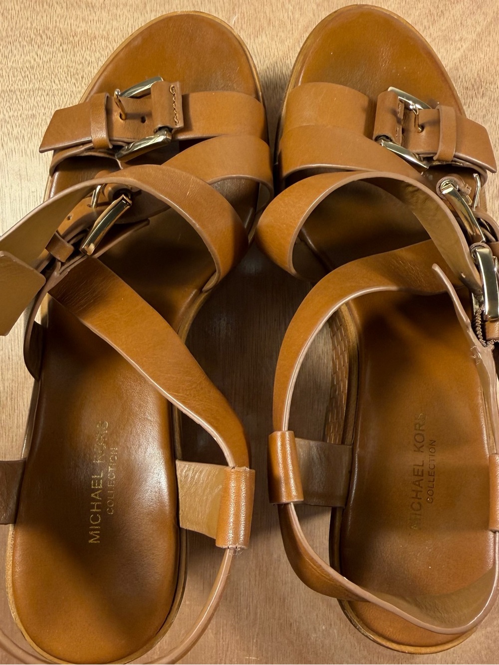 Michael Kors Collection Varick Brown Leather Platform Wedge Sandals Sz 37 Italy - Picture 15 of 16